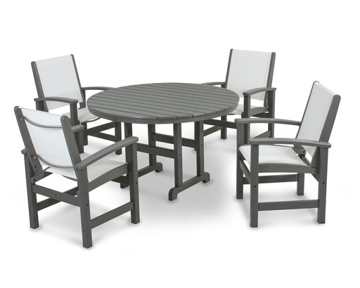 POLYWOOD Coastal 5-Piece Round Farmhouse Dining Set in Slate Grey / White Sling image