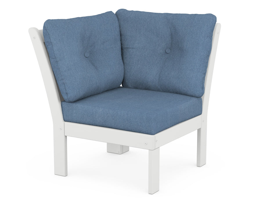 POLYWOOD Vineyard Modular Corner Chair in White / Sky Blue