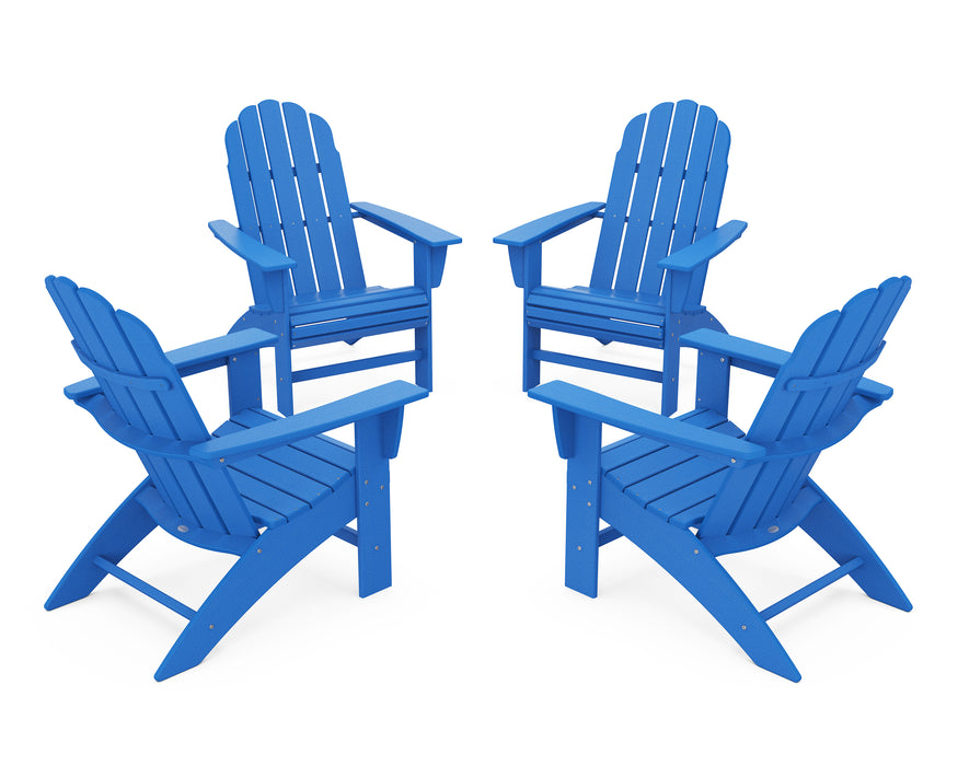 POLYWOOD 4-Piece Vineyard Curveback Adirondack Chair Conversation Set in Pacific Blue