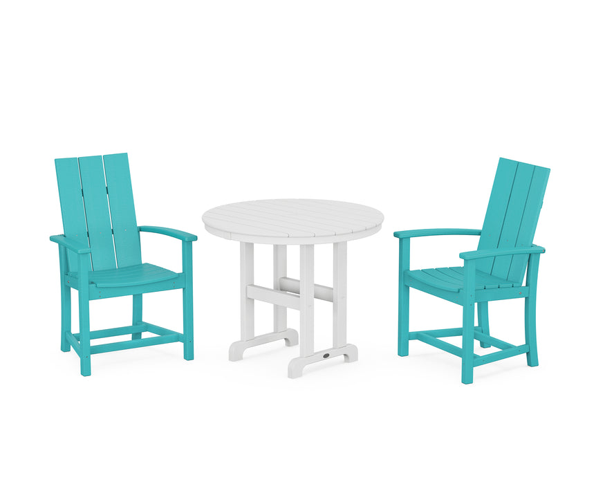 POLYWOOD Modern Adirondack 3-Piece Round Farmhouse Dining Set in Aruba