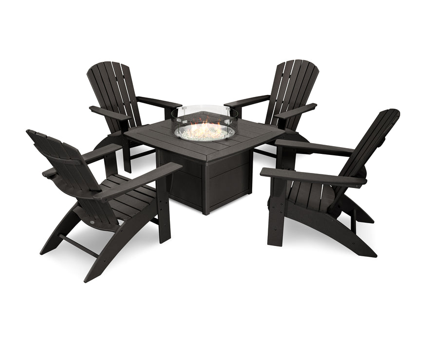 POLYWOOD Nautical Curveback Adirondack 5-Piece Conversation Set with Fire Table in Black image