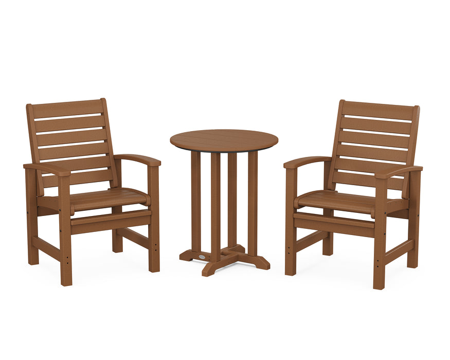 POLYWOOD Signature 3-Piece Round Farmhouse Dining Set in Teak