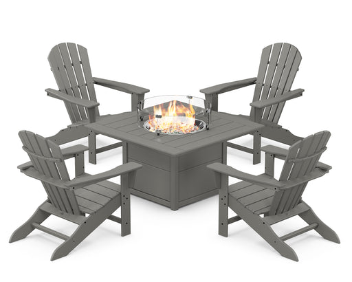 POLYWOOD Palm Coast 5-Piece Adirondack Chair Conversation Set with Fire Pit Table in Slate Grey image