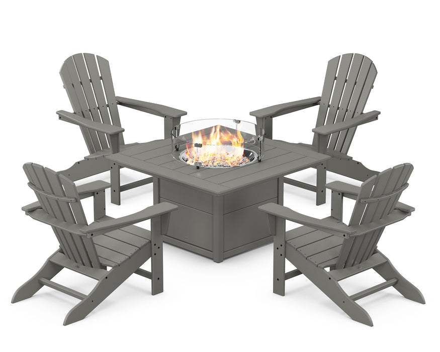 POLYWOOD Palm Coast 5-Piece Adirondack Chair Conversation Set with Fire Pit Table in Slate Grey image