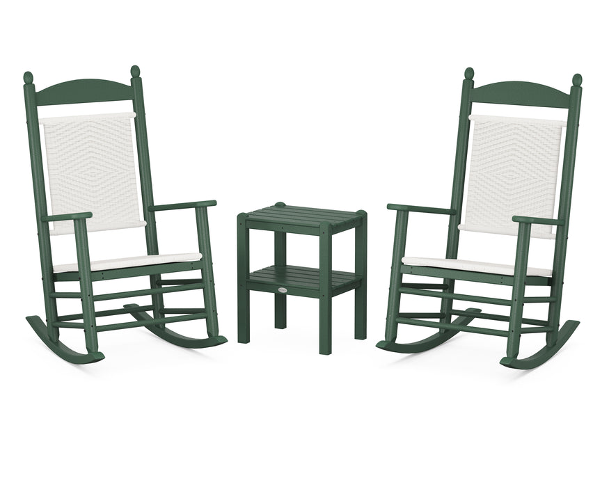 POLYWOOD Jefferson 3-Piece Woven Rocker Set in Green / White Loom image