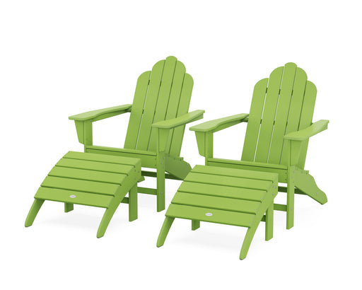 POLYWOOD Long Island Adirondack Chair 4-Piece Set with Ottomans in Lime image