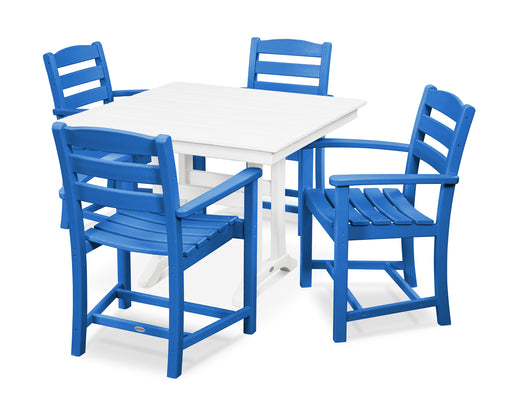 POLYWOOD La Casa Cafe 5-Piece Farmhouse Trestle Arm Chair Dining Set in Pacific Blue / White image