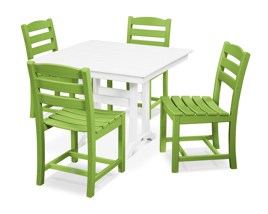 POLYWOOD La Casa Cafe 5-Piece Farmhouse Trestle Side Chair Dining Set in Lime / White