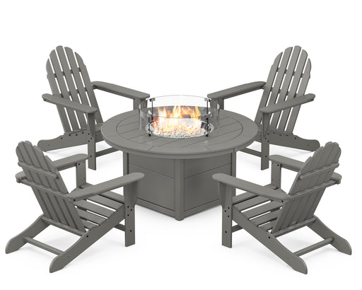 POLYWOOD Classic Adirondack 5-Piece Conversation Set with Fire Pit Table in Slate Grey image