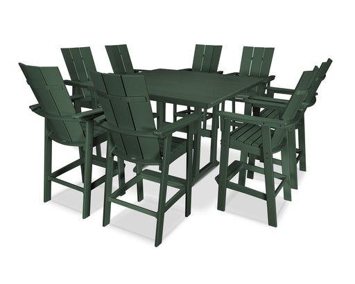 POLYWOOD Modern Curveback Adirondack 9-Piece Farmhouse Trestle Bar Set in Green image