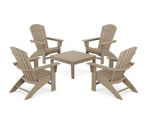 POLYWOOD 5-Piece Nautical Curveback Adirondack Chair Conversation Set with 36" Conversation Table in Vintage Sahara image