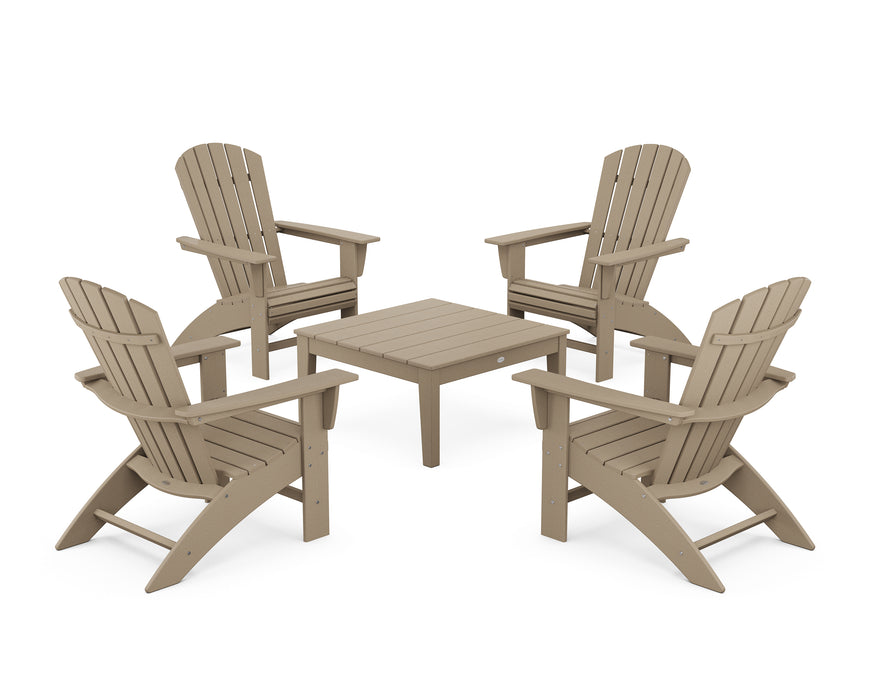 POLYWOOD 5-Piece Nautical Curveback Adirondack Chair Conversation Set with 36" Conversation Table in Vintage Sahara image