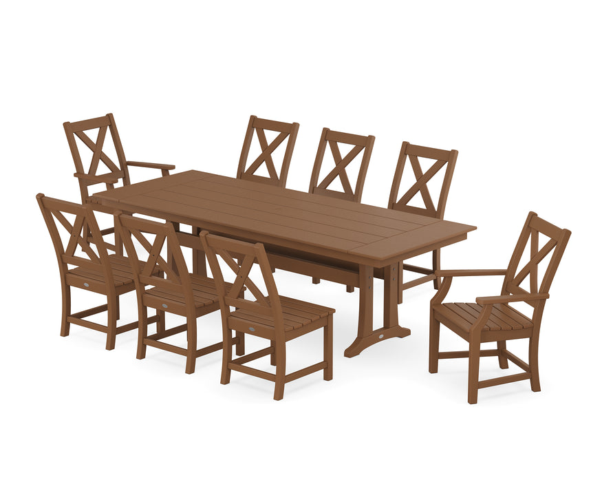 POLYWOOD Braxton 9-Piece Farmhouse Dining Set with Trestle Legs in Teak image