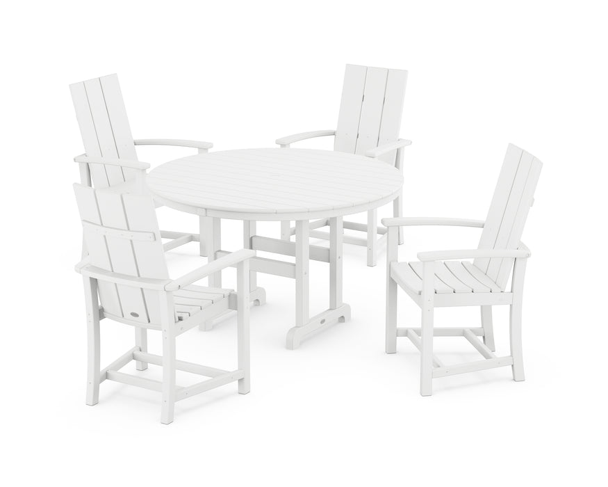 POLYWOOD Modern Adirondack 5-Piece Round Farmhouse Dining Set in White image