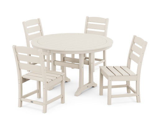 POLYWOOD Lakeside Side Chair 5-Piece Round Dining Set With Trestle Legs in Sand image