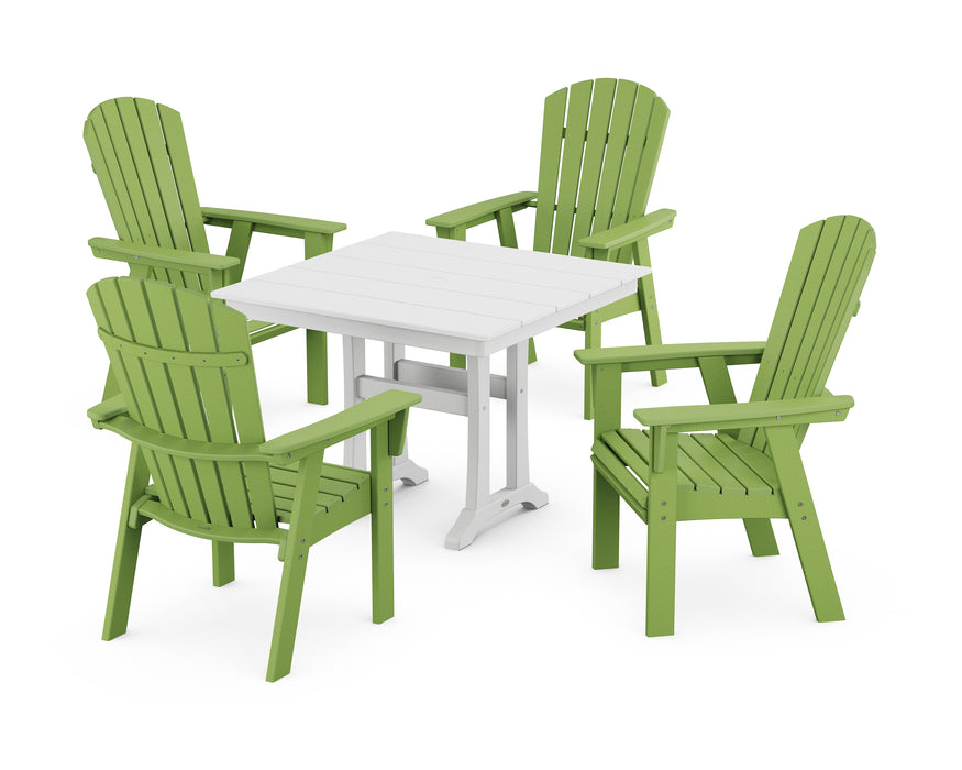 POLYWOOD Nautical Adirondack 5-Piece Farmhouse Dining Set With Trestle Legs in Lime / White image