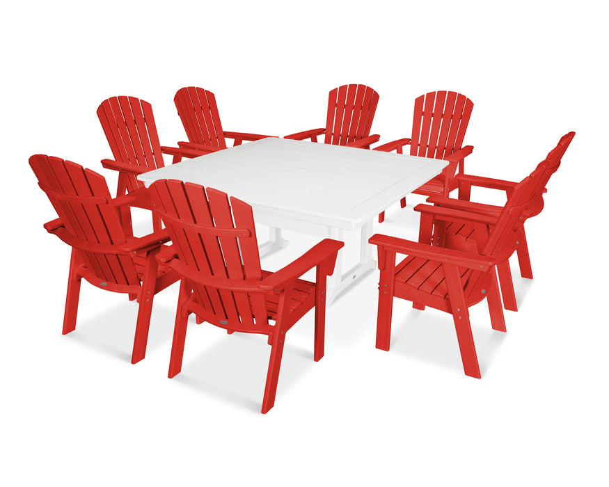 POLYWOOD Nautical Adirondack 9-Piece Trestle Dining Set in Sunset Red / White image