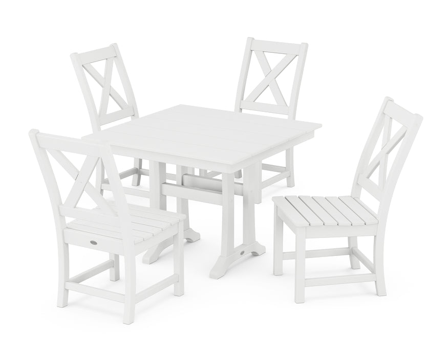 POLYWOOD Braxton Side Chair 5-Piece Farmhouse Dining Set With Trestle Legs in White image