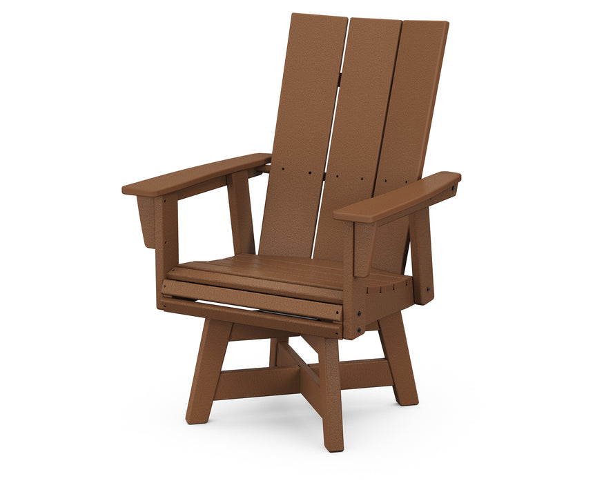 POLYWOOD Modern Curveback Adirondack Swivel Dining Chair in Teak image