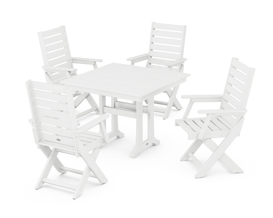 POLYWOOD Captain 5-Piece Farmhouse Dining Set With Trestle Legs in White