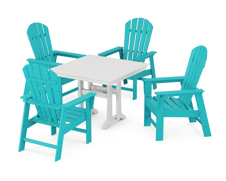 POLYWOOD South Beach 5-Piece Farmhouse Dining Set With Trestle Legs in Aruba / White