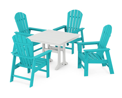 POLYWOOD South Beach 5-Piece Farmhouse Dining Set With Trestle Legs in Aruba / White image