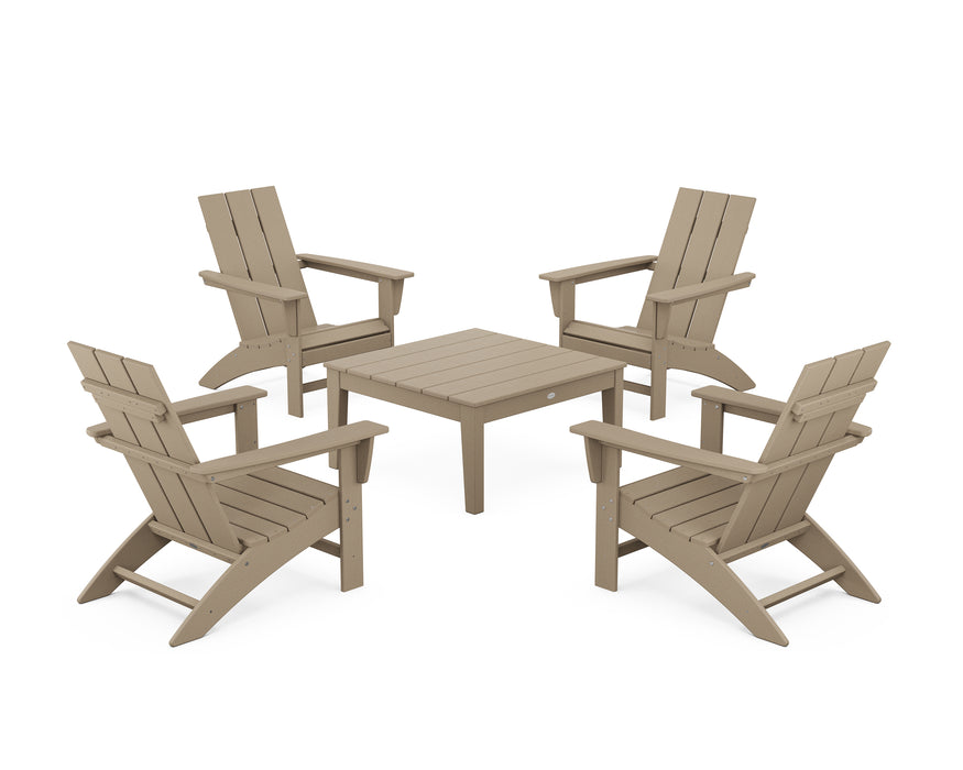 POLYWOOD 5-Piece Modern Adirondack Chair Conversation Set with 36" Conversation Table in Vintage Sahara image