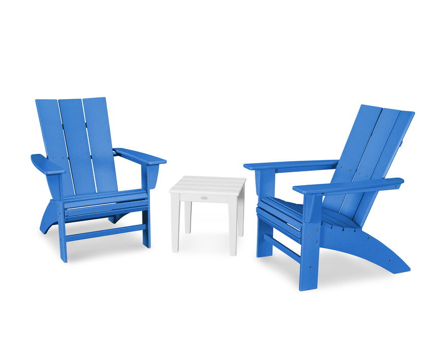 POLYWOOD Modern 3-Piece Curveback  Adirondack Set in Pacific Blue / White image