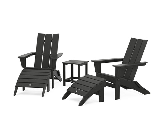 POLYWOOD Modern Folding Adirondack Chair 5-Piece Set with Ottomans and 18" Side Table in Black image