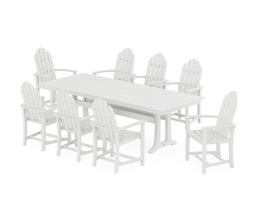 POLYWOOD Classic Adirondack 9-Piece Farmhouse Dining Set with Trestle Legs in White image