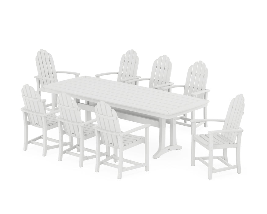 POLYWOOD Classic Adirondack 9-Piece Dining Set with Trestle Legs in White image