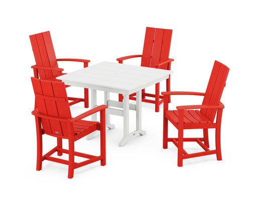 POLYWOOD Modern Adirondack 5-Piece Farmhouse Dining Set in Sunset Red image