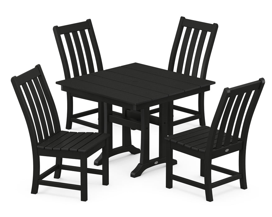 POLYWOOD Vineyard 5-Piece Farmhouse Trestle Side Chair Dining Set in Black