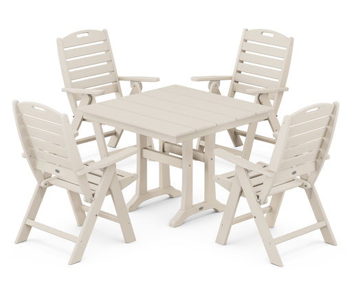 POLYWOOD Nautical Highback 5-Piece Farmhouse Trestle Dining Set in Sand image