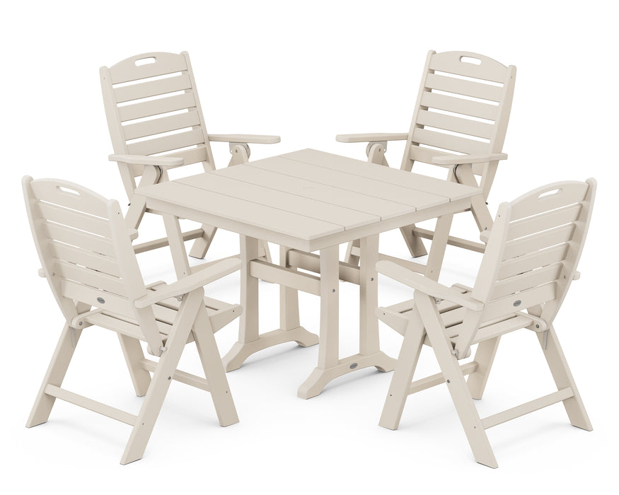 POLYWOOD Nautical Highback 5-Piece Farmhouse Trestle Dining Set in Sand image