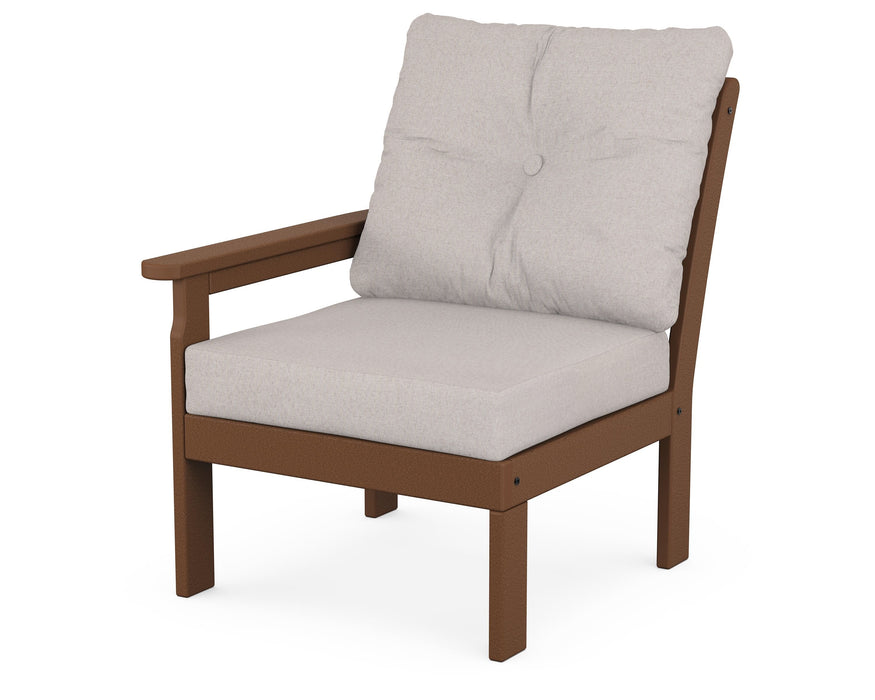 POLYWOOD Vineyard Modular Left Arm Chair in Teak / Dune Burlap