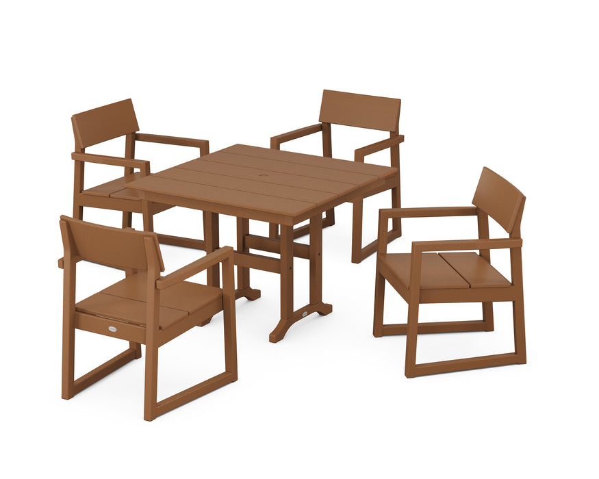 POLYWOOD EDGE 5-Piece Farmhouse Dining Set in Teak image