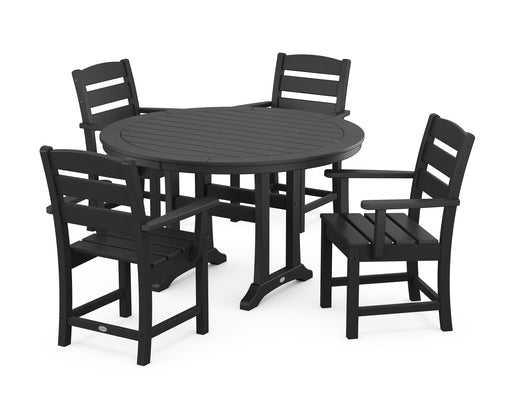 POLYWOOD Lakeside 5-Piece Round Dining Set with Trestle Legs in Black image