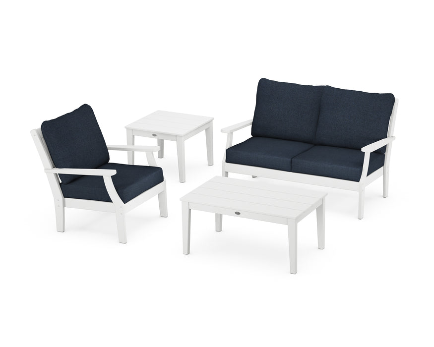 POLYWOOD Braxton 4-Piece Deep Seating Set in White / Marine Indigo