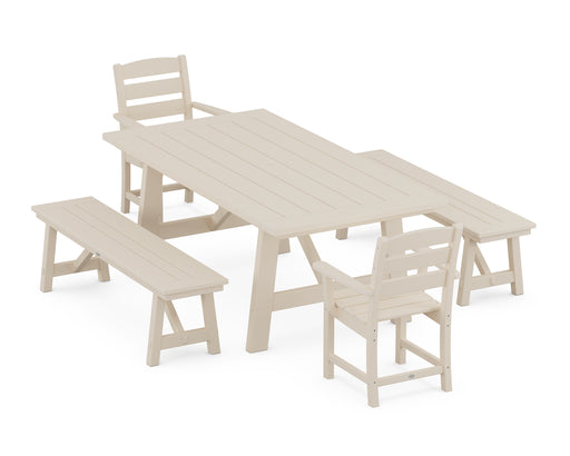 POLYWOOD Lakeside 5-Piece Rustic Farmhouse Dining Set With Benches in Sand image