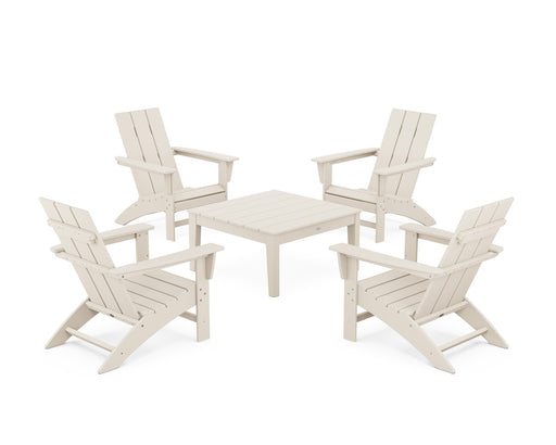 POLYWOOD 5-Piece Modern Adirondack Chair Conversation Set with 36" Conversation Table in Sand image