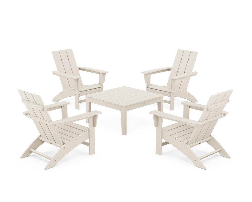 POLYWOOD 5-Piece Modern Adirondack Chair Conversation Set with 36" Conversation Table in Sand image