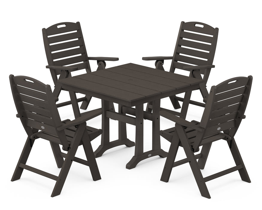 POLYWOOD Nautical Highback 5-Piece Farmhouse Trestle Dining Set in Vintage Coffee