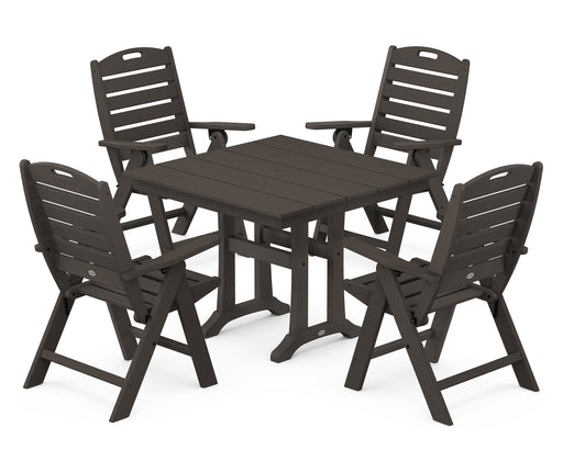 POLYWOOD Nautical Highback 5-Piece Farmhouse Trestle Dining Set in Vintage Coffee image