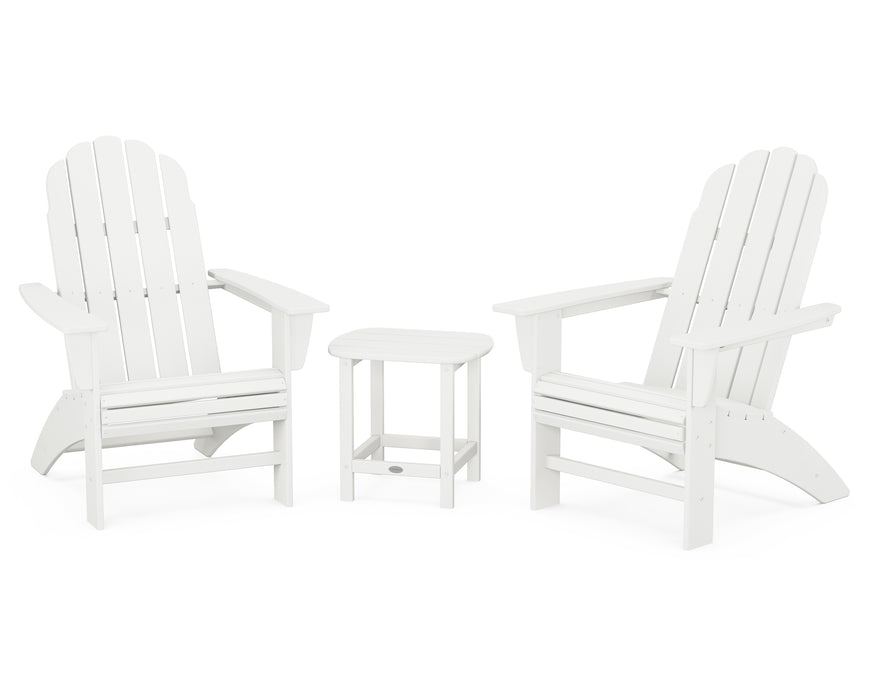 POLYWOOD Vineyard 3-Piece Curveback Adirondack Set with South Beach 18" Side Table in Vintage White