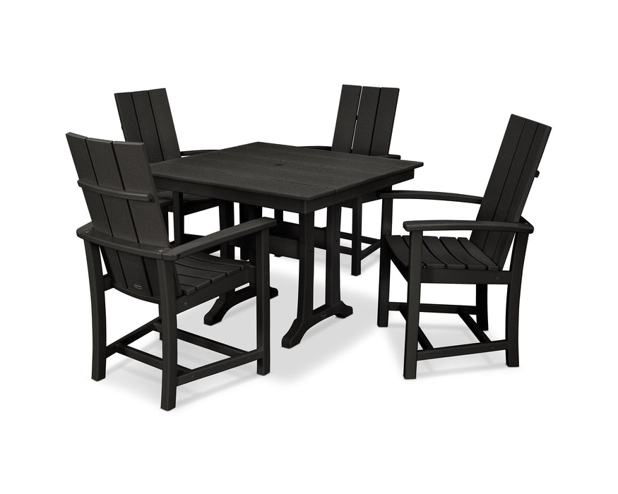 POLYWOOD Modern Adirondack 5-Piece Farmhouse Trestle Dining Set in Black