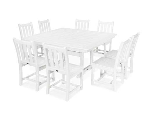 POLYWOOD Traditional Garden 9-Piece Nautical Trestle Dining Set in White image