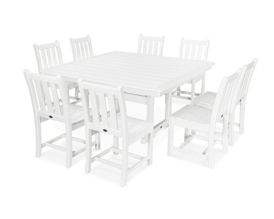 POLYWOOD Traditional Garden 9-Piece Nautical Trestle Dining Set in White