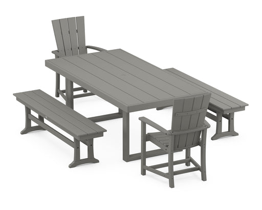 POLYWOOD Quattro 5-Piece Dining Set with Benches in Slate Grey image