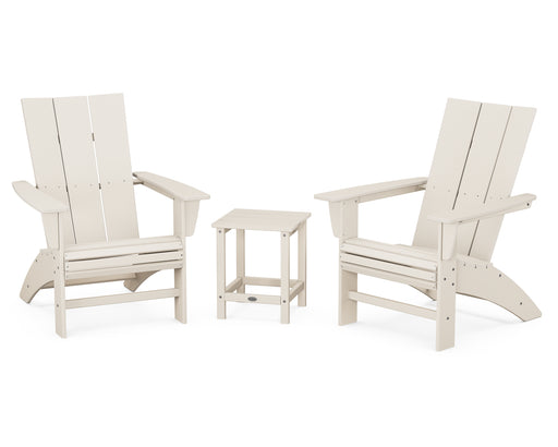 POLYWOOD Modern 3-Piece Curveback Adirondack Set with Long Island 18" Side Table in Sand image